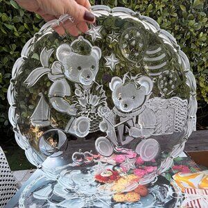 MIKASA PARTY BEARS Crystal and frosted glass 15" hostess Serving platter Germany